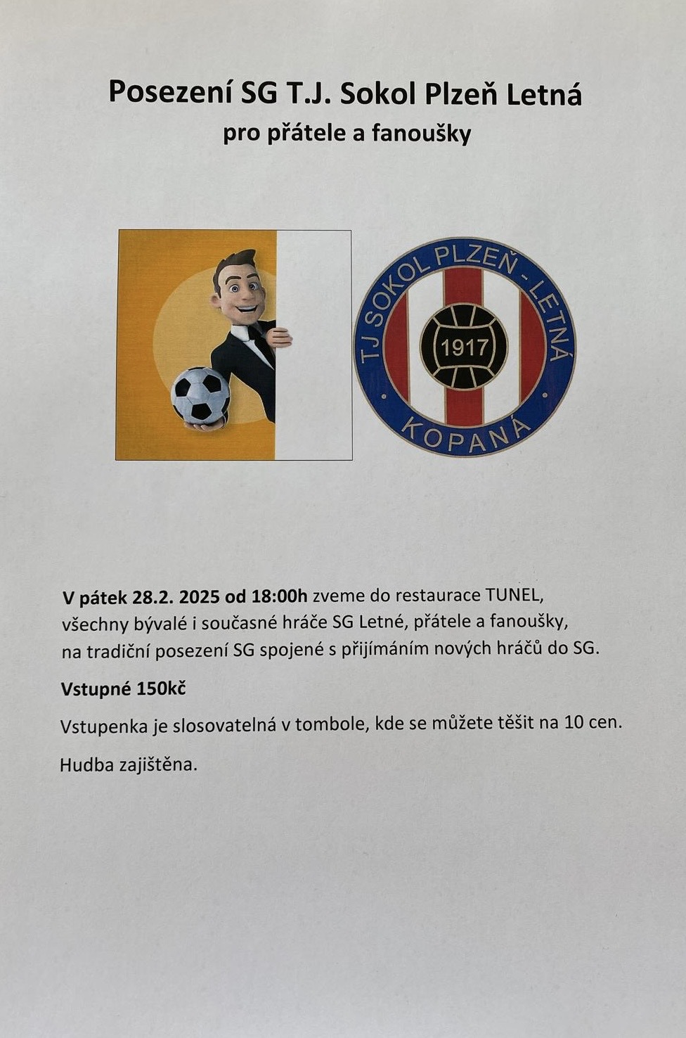 Obrázek novinky - Posezení fotbalové SG 28.2.2025 v restauraci Tunel