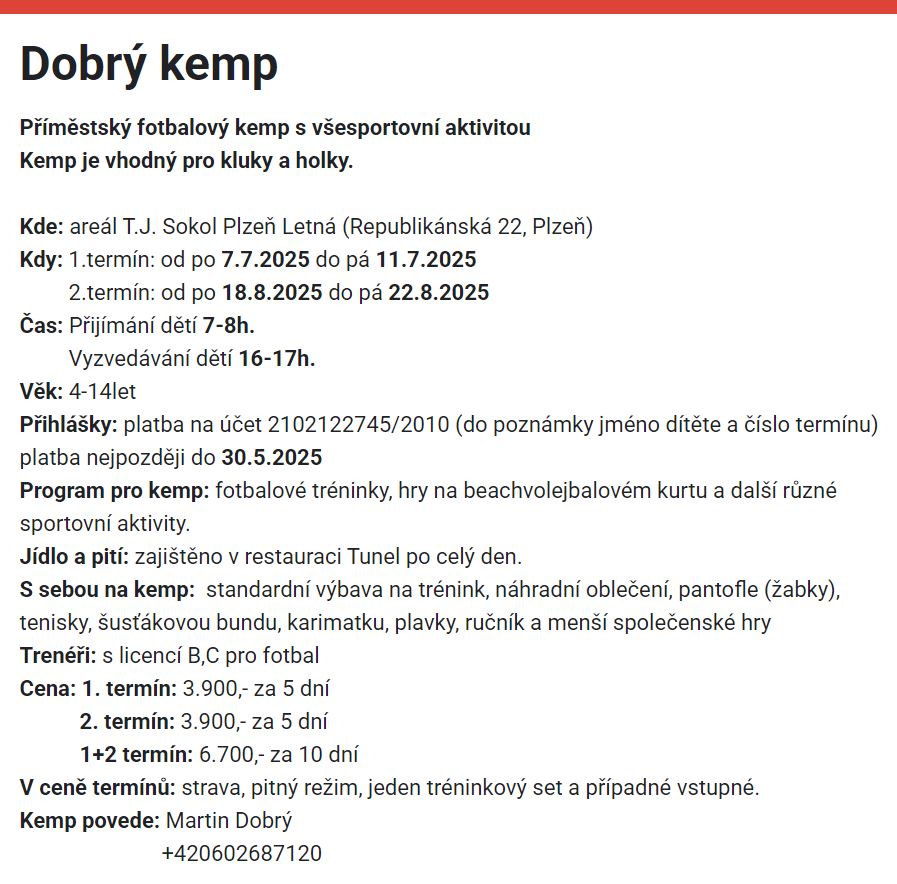 Obrázek novinky - Dobrý kemp - fotbalový kemp, přihlášení